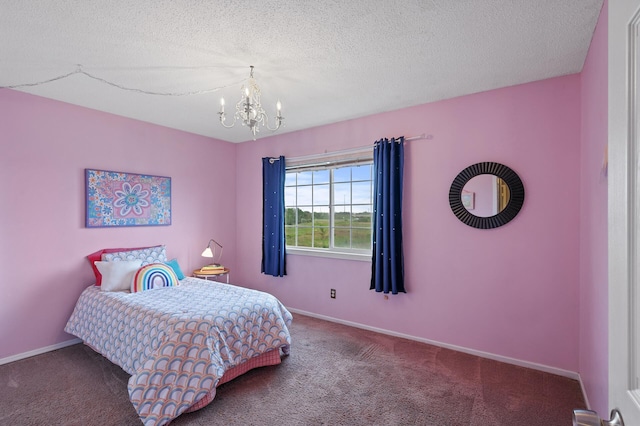 7619 Derby Ln, Shakopee, MN 55379 - bedroom featuring a chandelier, carpet, baseboards, and a textured ceiling