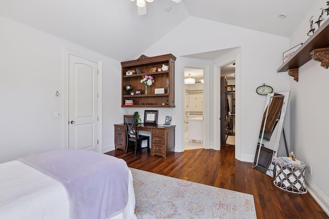 614 Hidden Creek Trl, Mendota Heights, MN 55118 - bedroom with wood finished floors, vaulted ceiling, connected bathroom, and baseboards