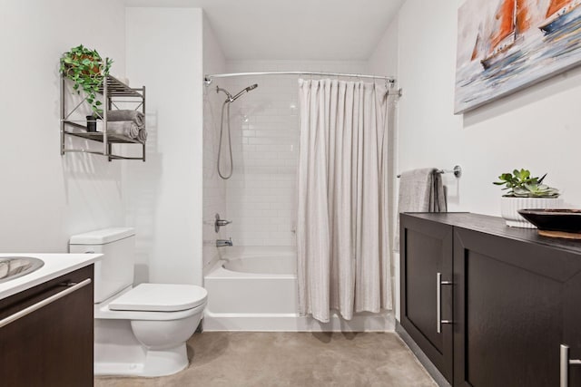 full bathroom with vanity, toilet, and shower / tub combo with curtain