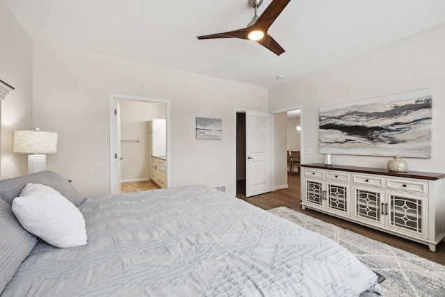 17865 Graphite Ln, Lakeville, MN 55044 - bedroom featuring wood finished floors, visible vents, a ceiling fan, and connected bathroom