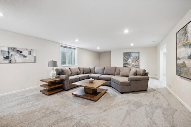 17865 Graphite Ln, Lakeville, MN 55044 - carpeted living area with baseboards, visible vents, and recessed lighting