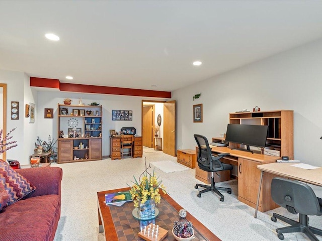 office space with carpet floors and recessed lighting