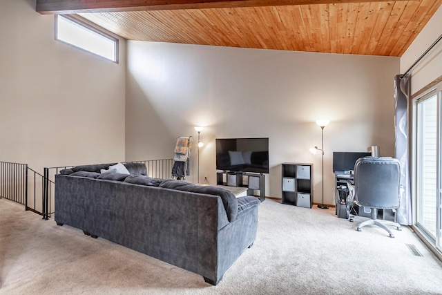 8372 Lower 138th Ct, Apple Valley, MN 55124 - carpeted living room with healthy amount of natural light, an office area, and wood ceiling