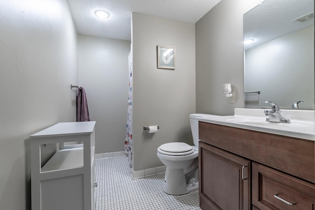 8372 Lower 138th Ct, Apple Valley, MN 55124 - bathroom featuring vanity, a textured ceiling, tile patterned floors, and a shower with shower curtain