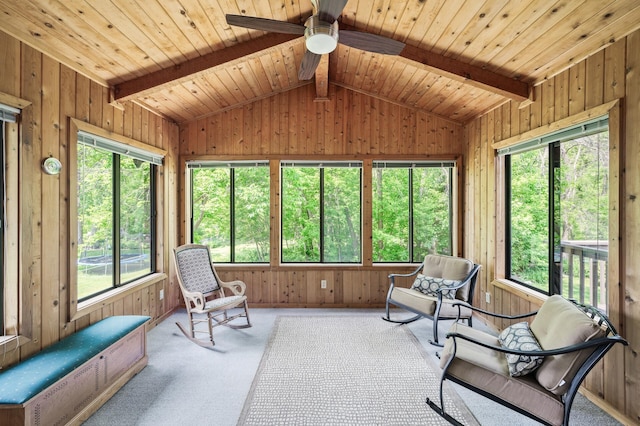 805 Ithaca Ln N, Plymouth, MN 55447 - sunroom with ceiling fan, wooden walls, and carpet flooring