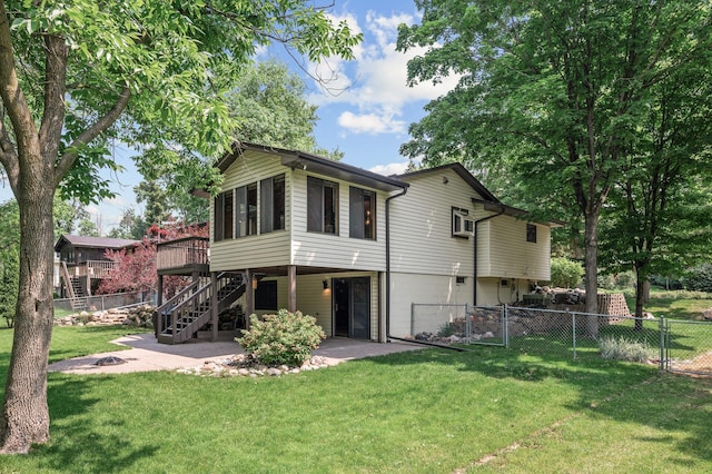 805 Ithaca Ln N, Plymouth, MN 55447 - rear view of property with stairs, a patio, and a wooden deck