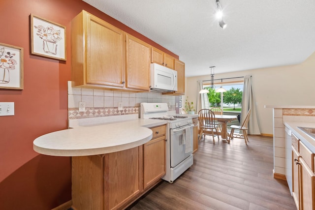 11215 16th St NE, Saint Michael, MN 55376 - kitchen with white appliances, wood finished floors, light countertops, and backsplash