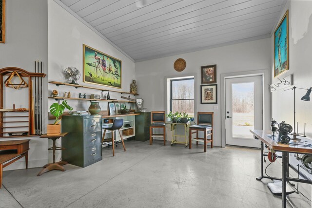office area featuring wooden ceiling