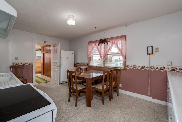 dining area with light colored carpet