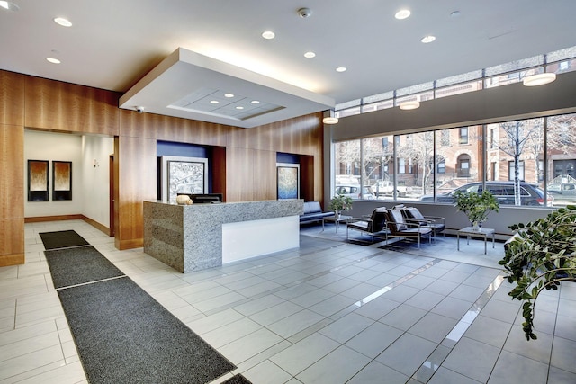 reception area with recessed lighting and a surveillance system