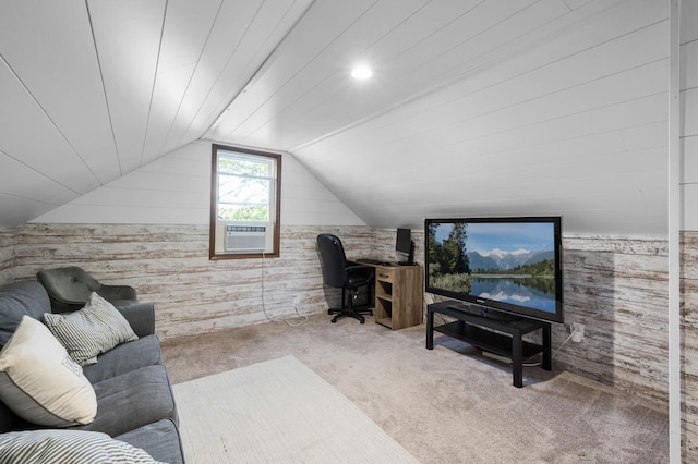 5840 Nevada Ave N, Crystal, MN 55428 - office area with wooden walls, carpet, lofted ceiling, and cooling unit