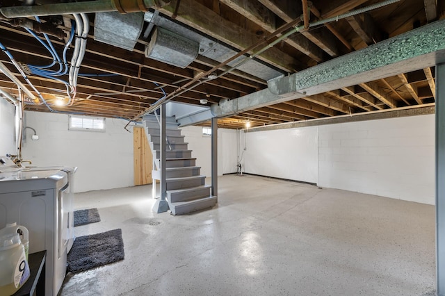5840 Nevada Ave N, Crystal, MN 55428 - below grade area featuring washer / dryer and stairway