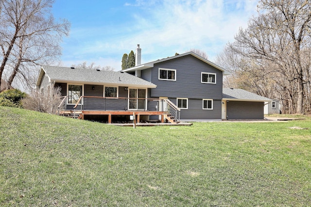 25755 E Comfort Dr, Wyoming, MN 55013 - back of house featuring a chimney, a wooden deck, and a yard