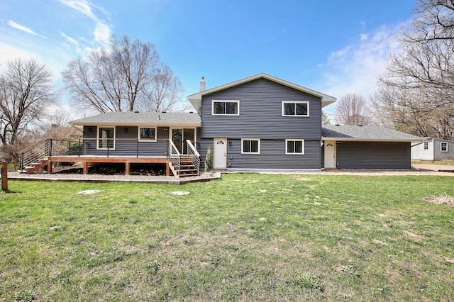 25755 E Comfort Dr, Wyoming, MN 55013 - back of house featuring a wooden deck, a lawn, and a chimney