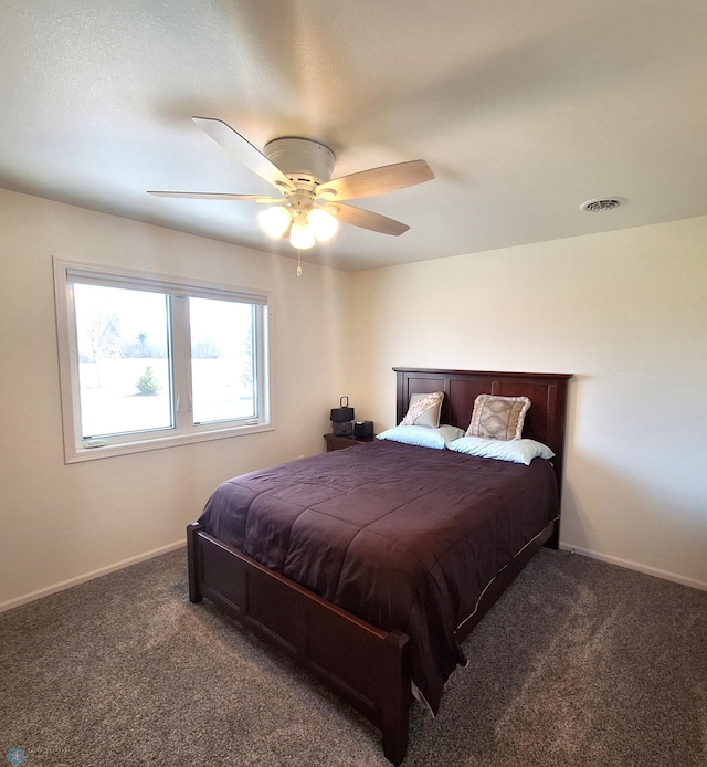 409 Prairieview St, St Thomas, ND 58276 - bedroom featuring a ceiling fan, visible vents, carpet floors, and baseboards