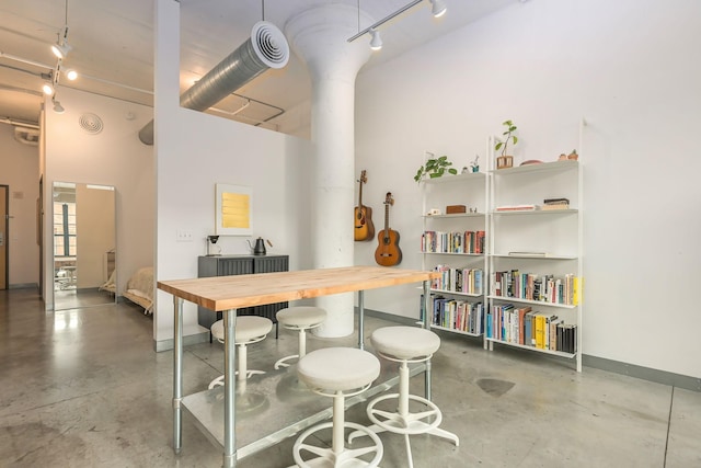 250 Park Ave Unit 601, Minneapolis, MN 55415 - kitchen with finished concrete floors, track lighting, and a high ceiling