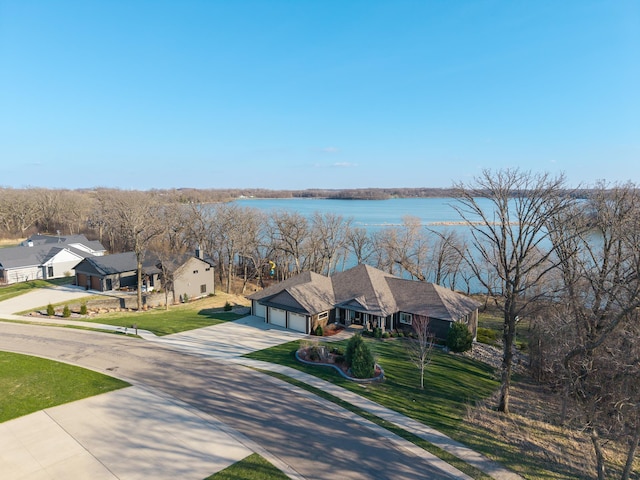 aerial view featuring a water view
