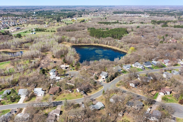 aerial view featuring a water view and a residential view
