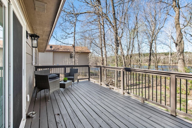 deck with a water view
