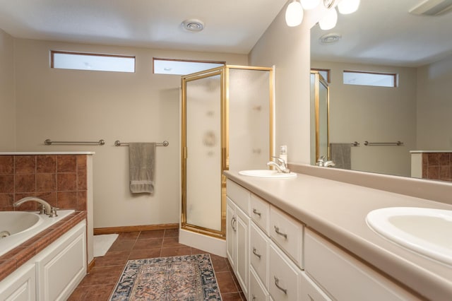 bathroom featuring plenty of natural light, a sink, and a shower stall