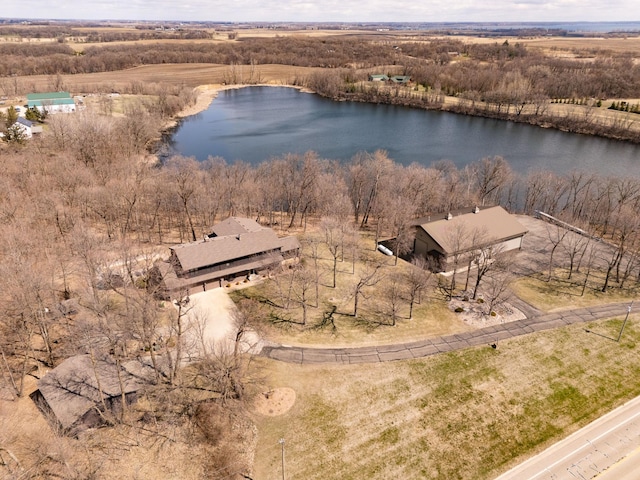 drone / aerial view with a rural view and a water view