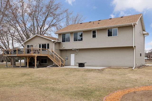 14921 Zeolite St NW, Ramsey, MN 55303 - back of property featuring a deck, stairs, a patio area, a lawn, and a shingled roof