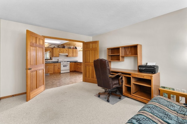 office space with light colored carpet and baseboards