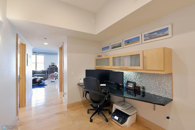 319 Broadway N Unit 202, Fargo, ND 58102 - office featuring light wood finished floors, baseboards, built in study area, and recessed lighting
