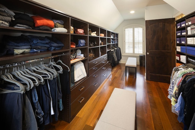 4812 Maple Rd, Edina, MN 55424 - walk in closet featuring vaulted ceiling and wood finished floors