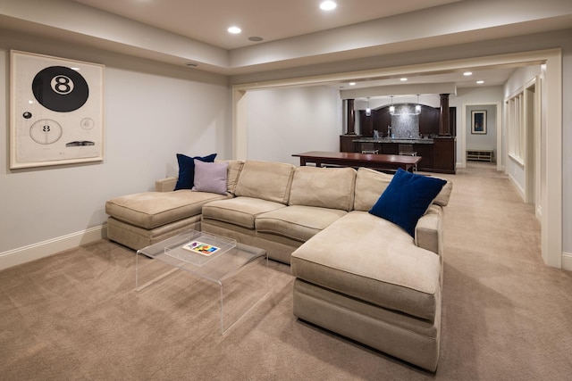4812 Maple Rd, Edina, MN 55424 - living room featuring light carpet, recessed lighting, and baseboards