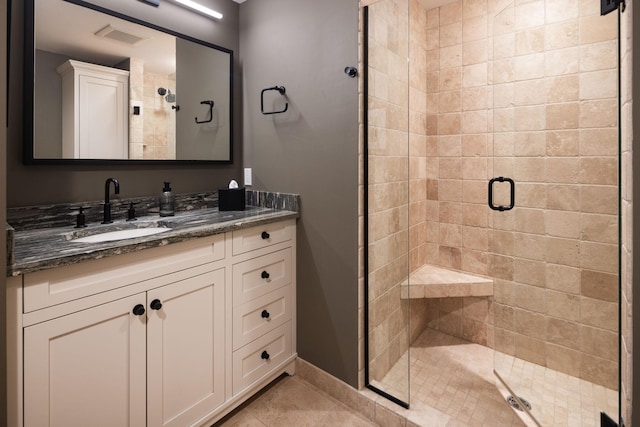 4812 Maple Rd, Edina, MN 55424 - bathroom with a stall shower, vanity, and tile patterned flooring