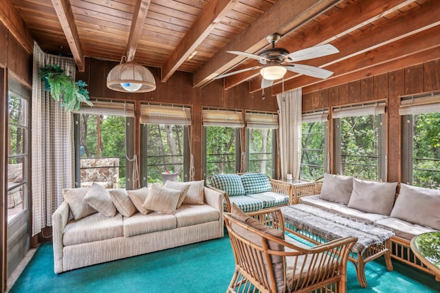 4810 Marystone Blvd NW, Andover, MN 55304 - sunroom with wood walls and wooden ceiling with exposed beams