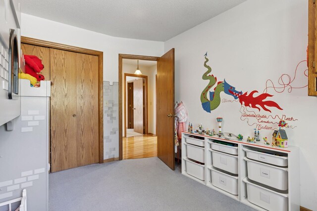 bedroom with carpet flooring and a closet