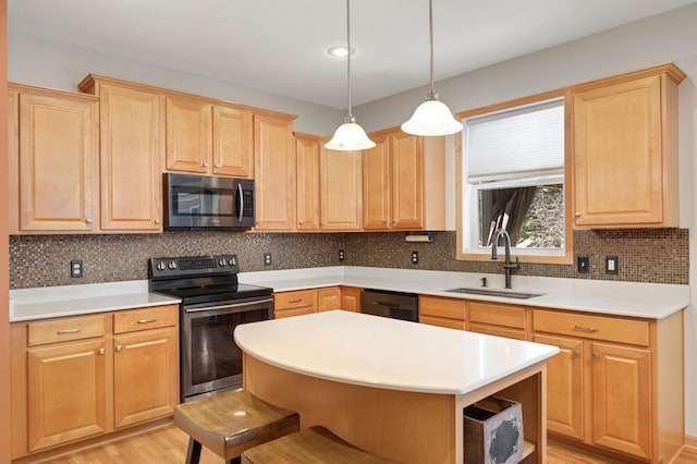 1810 Cherry Cir, Carver, MN 55315 - kitchen with appliances with stainless steel finishes, light brown cabinetry, and light countertops