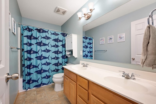 1810 Cherry Cir, Carver, MN 55315 - bathroom featuring double vanity, stone finish flooring, and a shower with curtain