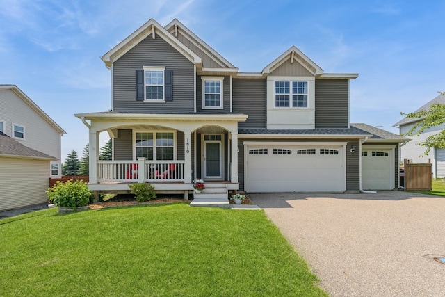 1810 Cherry Cir, Carver, MN 55315 - view of front of property featuring asphalt driveway, covered porch, a front lawn, a garage, and a shingled roof