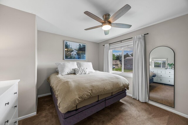 14445 Europa Ave, Apple Valley, MN 55124 - bedroom with dark colored carpet, baseboards, and ceiling fan
