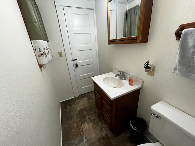 302 Church St, Saint Leo, MN 56264 - bathroom with vanity, stone finish flooring, and toilet