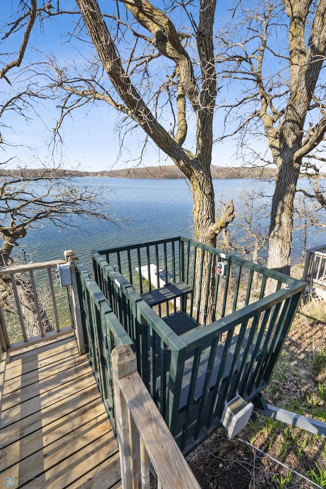 exterior space with a water view