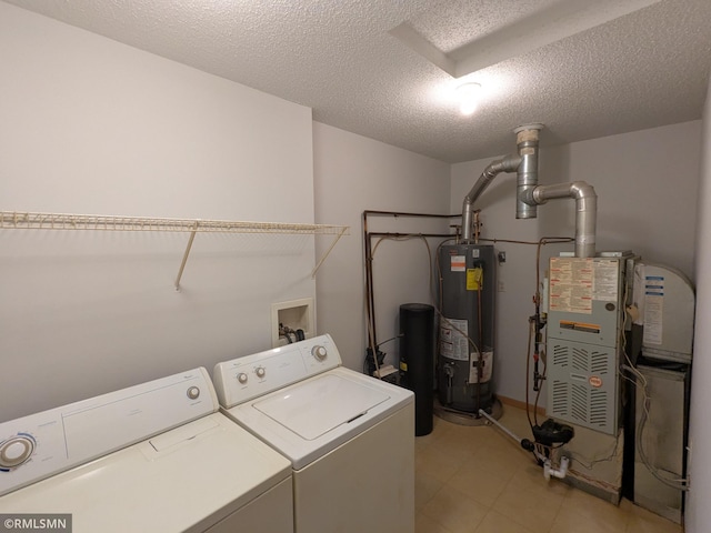 18061 96th Ave N, Maple Grove, MN 55311 - laundry room featuring water heater, washer and dryer, and a textured ceiling