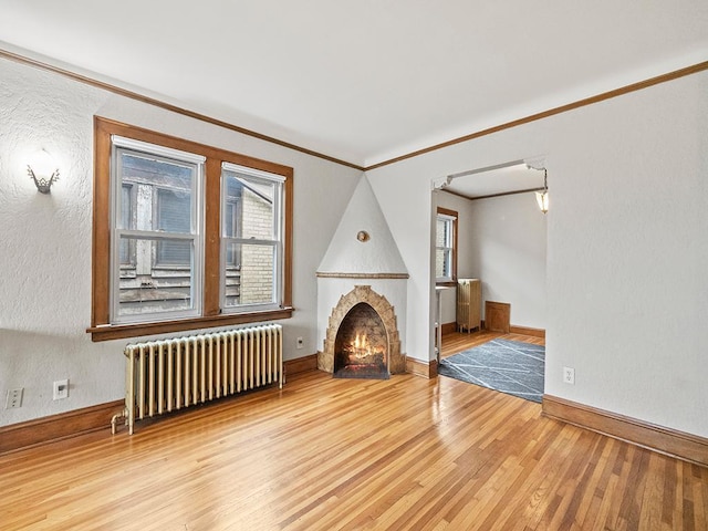 580 Snelling Ave S Unit 4, Saint Paul, MN 55116 - unfurnished living room featuring light wood-style floors, baseboards, ornamental molding, and radiator heating unit