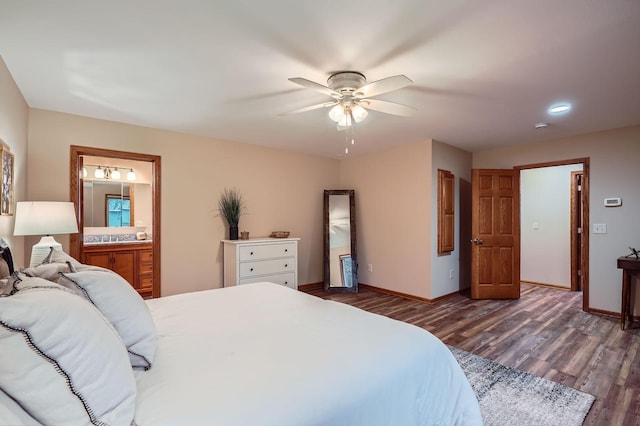 bedroom with baseboards, recessed lighting, and wood finished floors