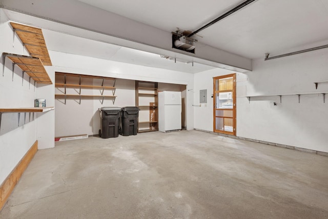 1513 Creek Meadows Dr NW, Coon Rapids, MN 55433 - garage with freestanding refrigerator, a garage door opener, and electric panel