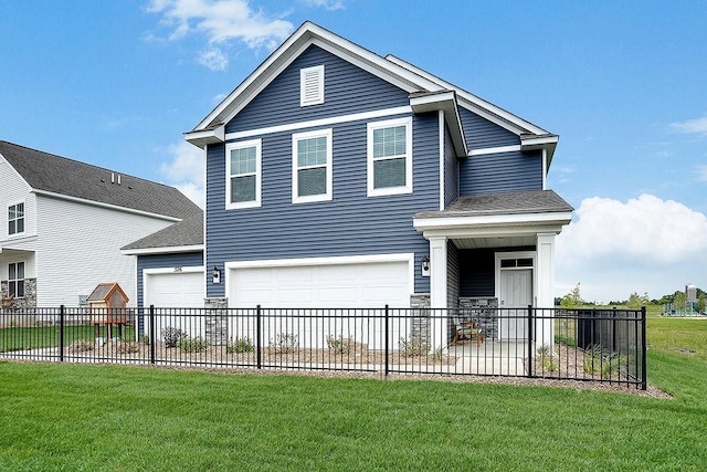 526 Goldenrod Trl, Waconia, MN 55387 - view of front of house featuring fence, an attached garage, and a front yard