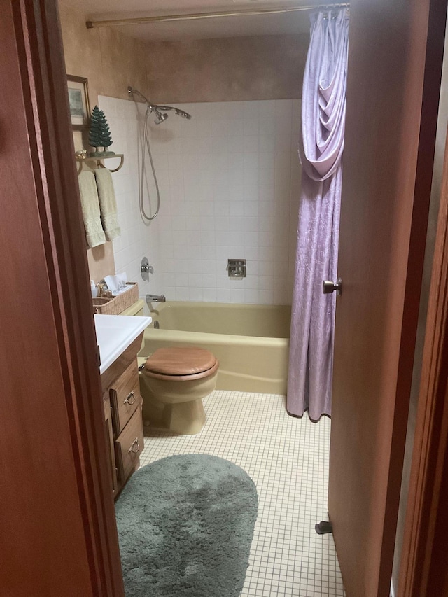 36074 County Highway 72, Everts Twp, MN 56515 - bathroom with shower / bath combo with shower curtain, tile patterned floors, toilet, and vanity