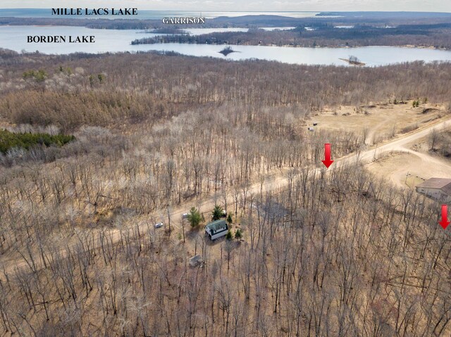 10823 Bollenbacher Rd, Garrison Twp, MN 56401 - birds eye view of property featuring a water view