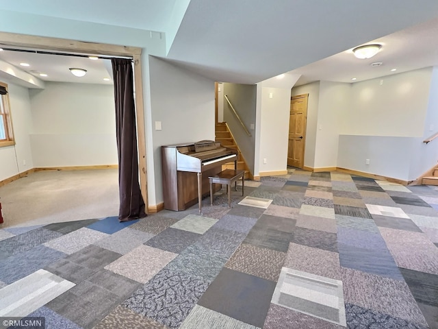 7861 Greer Ave NW, Maple Lake, MN 55358 - finished below grade area with stairway, baseboards, carpet floors, and recessed lighting