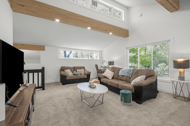 613 Cromwell Ave, Saint Paul, MN 55104 - living area with carpet, plenty of natural light, baseboards, a high ceiling, and recessed lighting