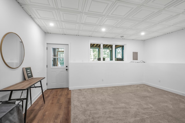 613 Cromwell Ave, Saint Paul, MN 55104 - foyer with baseboards, recessed lighting, an ornate ceiling, and wood finished floors