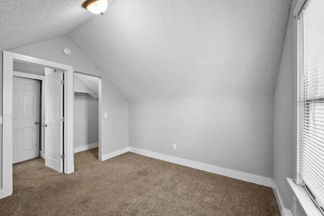 3806 Jackson St NE, Columbia Heights, MN 55421 - additional living space with a textured ceiling, lofted ceiling, carpet floors, and baseboards